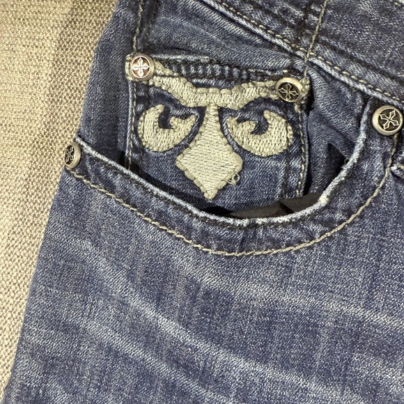 Affliction Black Premium Jeans Mens 36x32 Blue Blake Straight Buckle Distressed - Picture 3 of 9